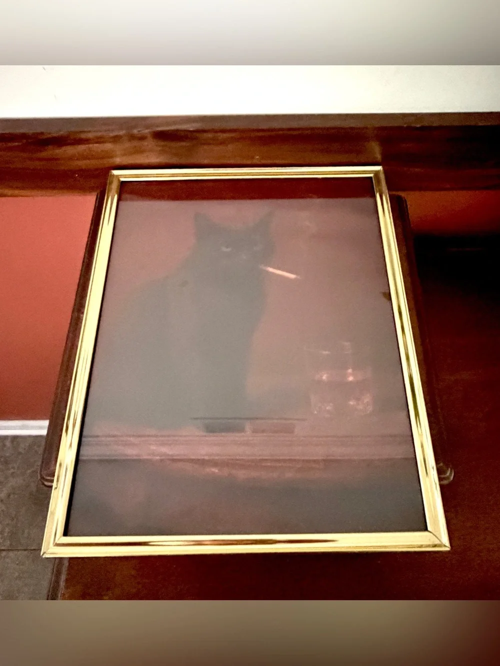 Black Cat Smoking a Cigarette Drinking Whiskey Gold Metal Frame Canvas Art Print